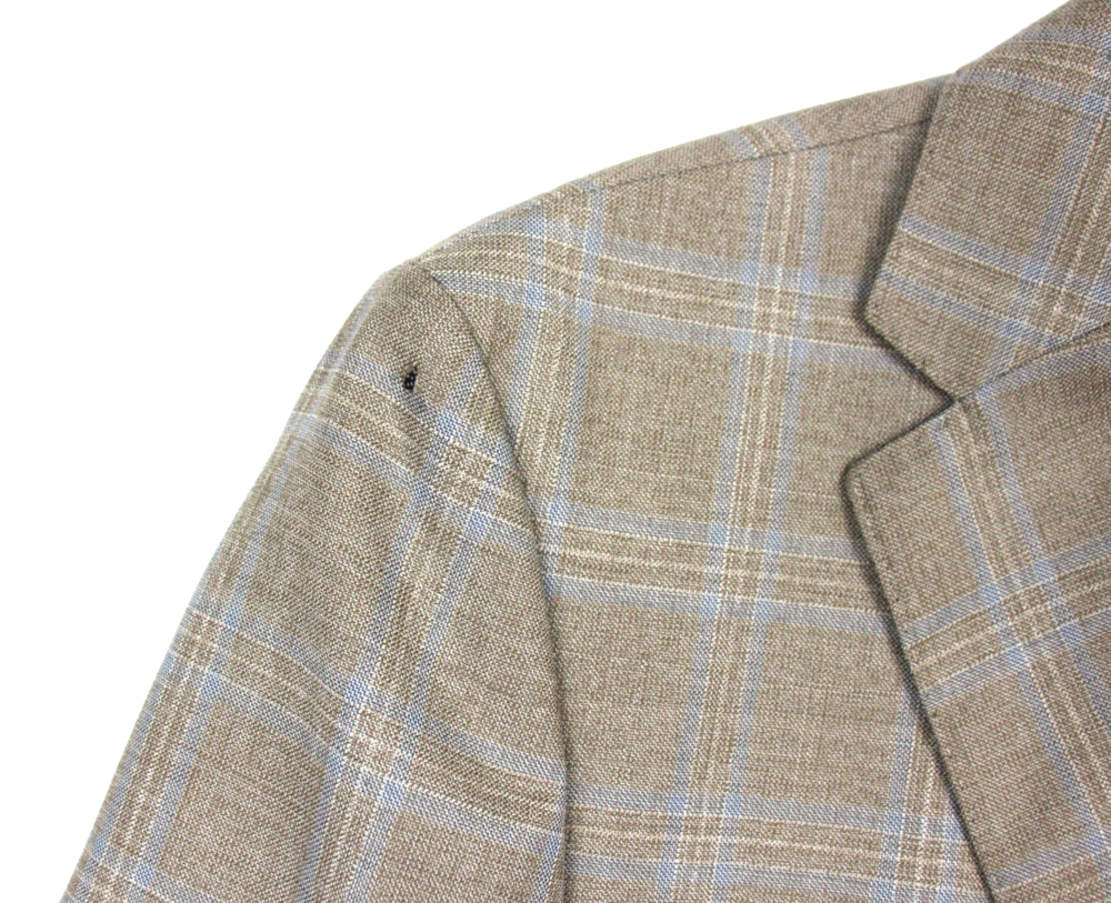 Hugo Boss H-Hutson-233 Blazer Mens 4 R Sand Blue Plaid Wool Slim Fit Sport Coat - Picture 5 of 11